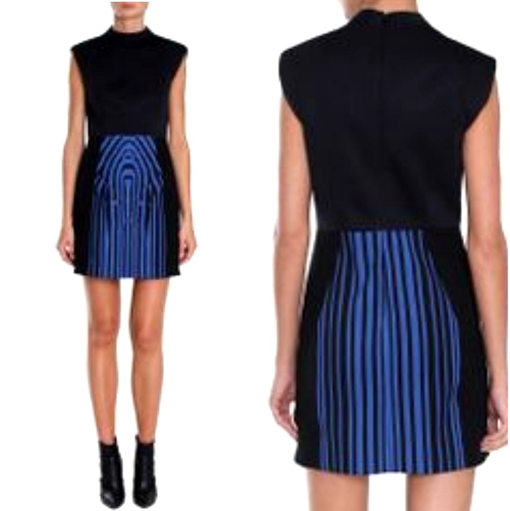 NEW Tibi Black Dress with Blue Zebra Print Size 10